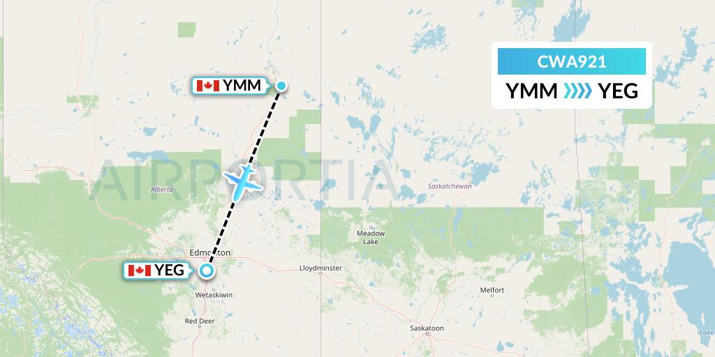 CWA921 Can West Corporate Air Charters Ltd. Flight Map: Fort McMurray to Edmonton