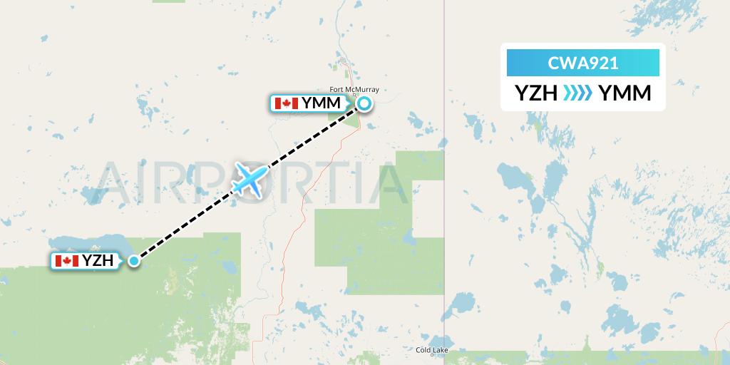 CWA921 Can West Corporate Air Charters Ltd. Flight Map: Slave Lake to Fort McMurray