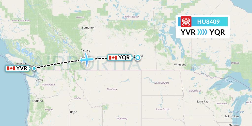 HU8409 Hainan Airlines Flight Map: Vancouver to Regina