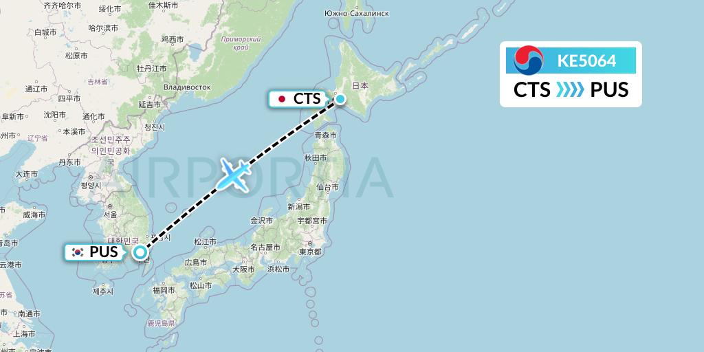 KE5064 Korean Air Flight Map: Sapporo to Busan