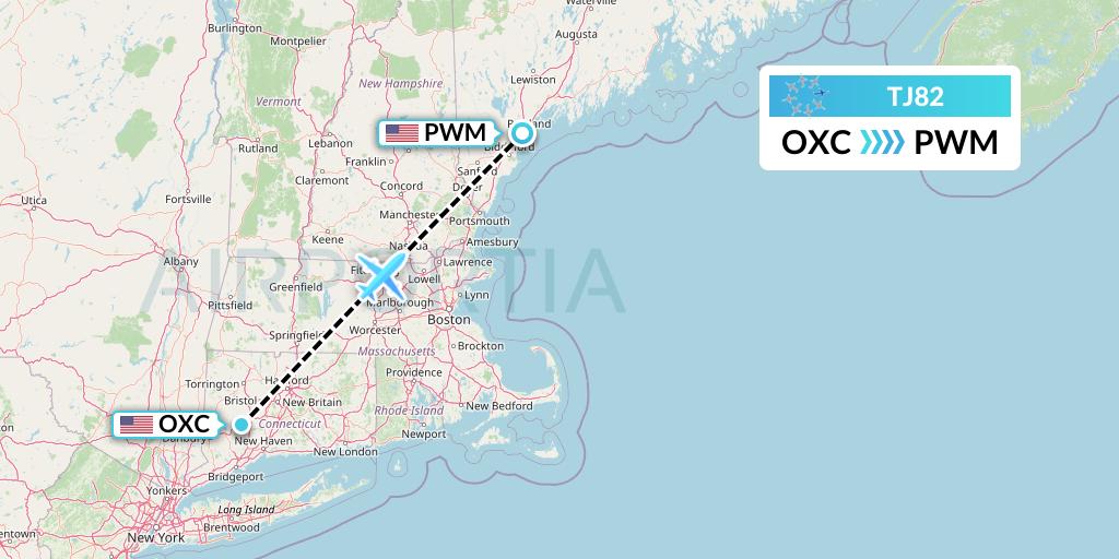 TJ82 Tradewind Aviation Flight Map: Oxford to Portland