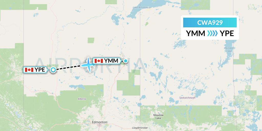 CWA929 Can West Corporate Air Charters Ltd. Flight Map: Fort McMurray to Peace River
