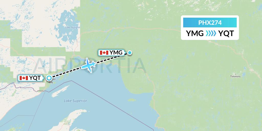 PHX274 SkyCare Flight Map: Manitouwadge to Thunder Bay