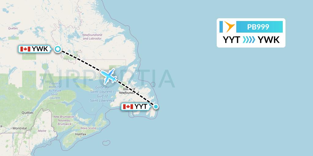PB999 PAL Airlines Flight Map: St. John's to Wabush
