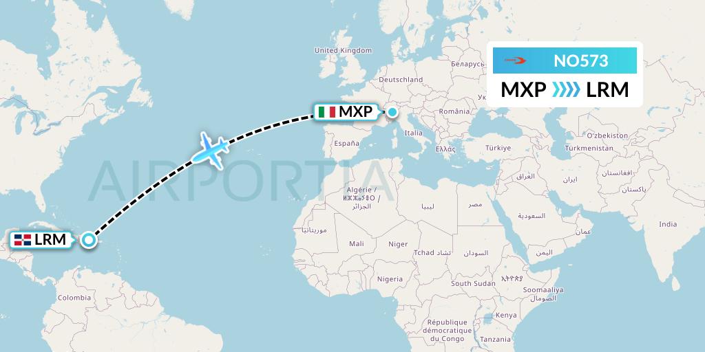 NO573 Neos Flight Map: Milan to La Romana