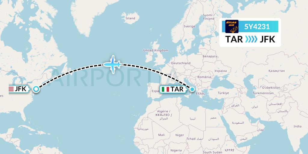 5Y4231 Atlas Air Flight Map: Taranto to New York
