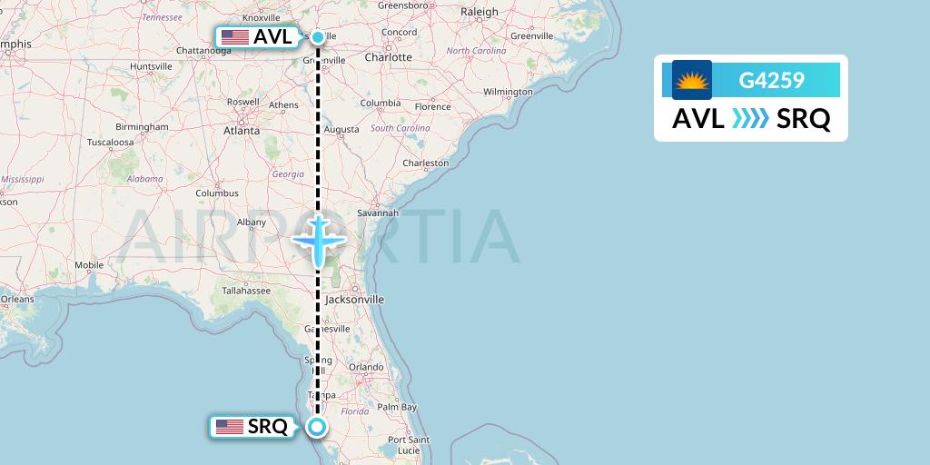 G4259 Allegiant Air Flight Map: Asheville to Sarasota