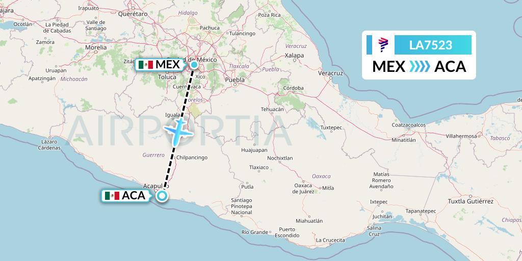 LA7523 LAN Airlines Flight Map: Mexico City to Acapulco