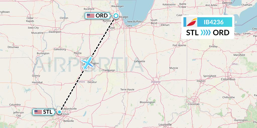 IB4236 Iberia Flight Map: St. Louis to Chicago