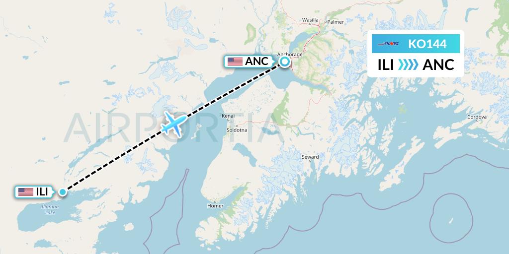 KO144 Komiaviatrans Flight Map: Iliamna to Anchorage