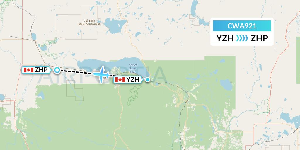 CWA921 Can West Corporate Air Charters Ltd. Flight Map: Slave Lake to High Prairie