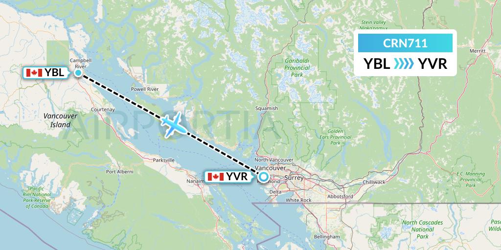 CRN711 Aerocaribbean Flight Map: Campbell River to Vancouver