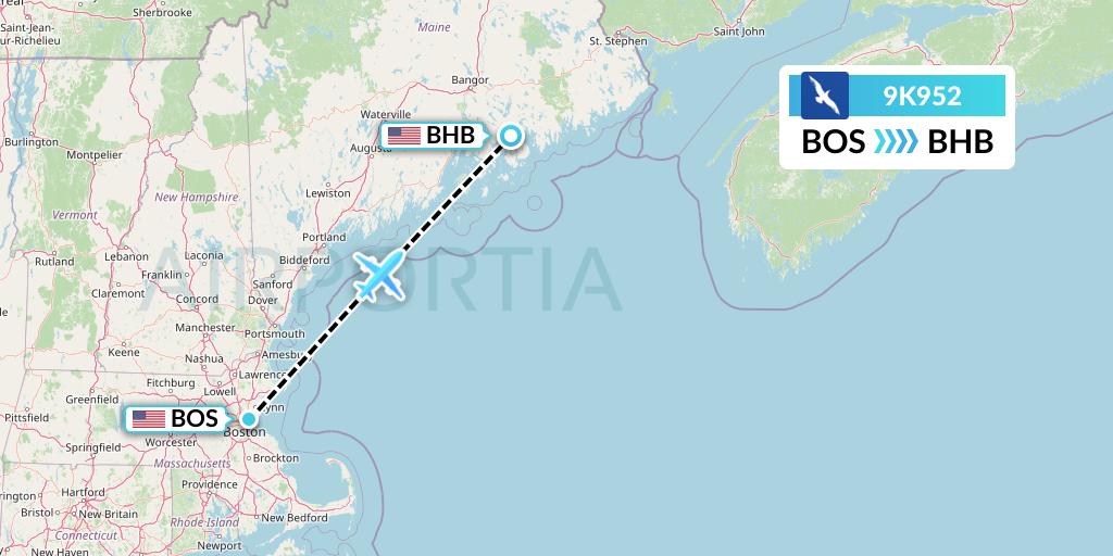 9K952 Cape Air Flight Map: Boston to Bar Harbor