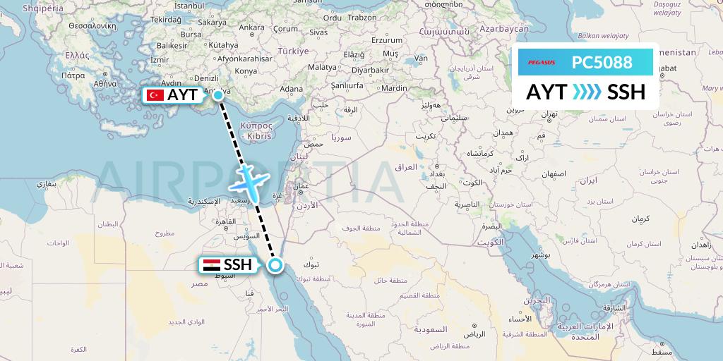 PC5088 Pegasus Airlines Flight Map: Antalya to Sharm el-Sheikh