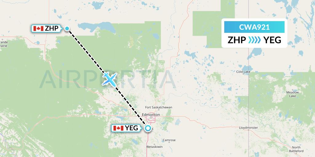 CWA921 Can West Corporate Air Charters Ltd. Flight Map: High Prairie to Edmonton