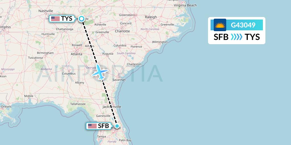 G43049 Allegiant Air Flight Map: Orlando to Knoxville