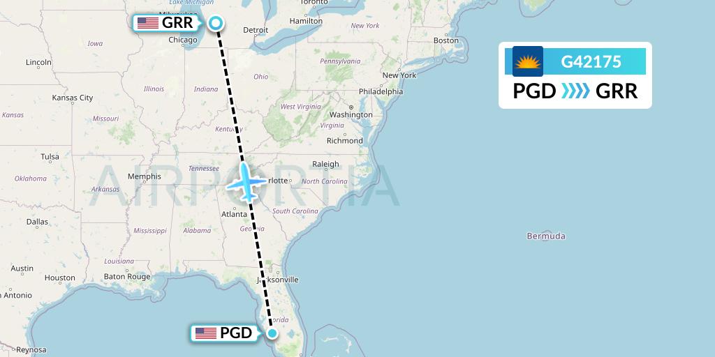 G42175 Allegiant Air Flight Map: Punta Gorda to Grand Rapids
