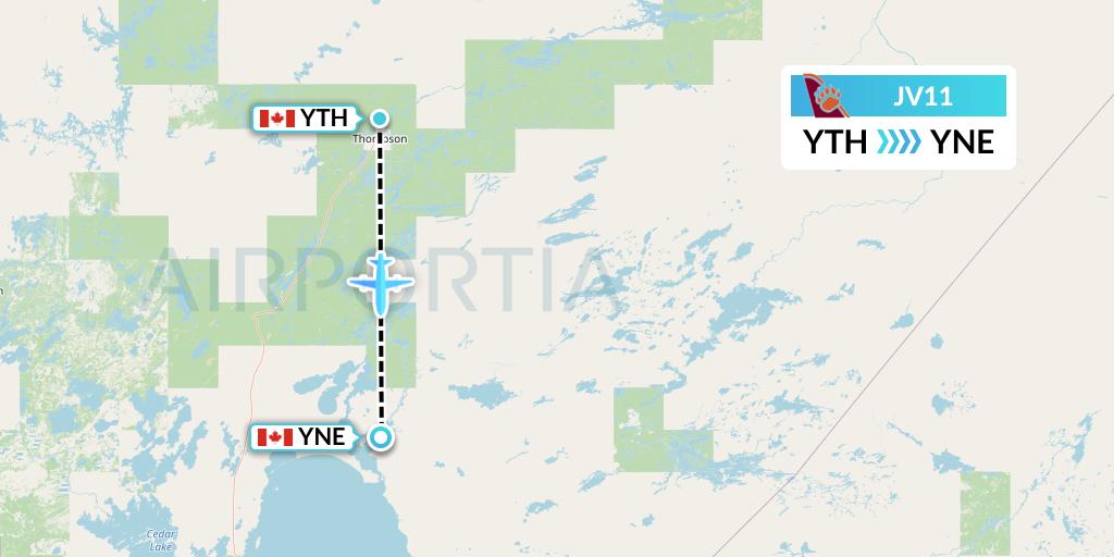 JV11 Bearskin Airlines Flight Map: Thompson to Norway House