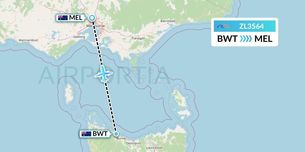 ZL3564 Regional Express Flight Map: Burnie to Melbourne