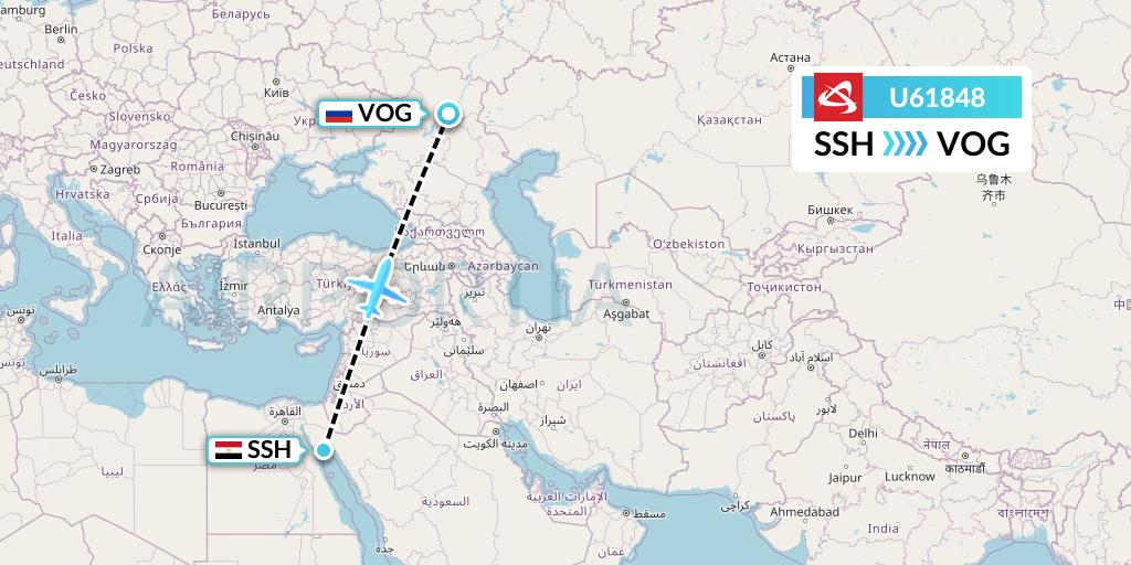 U61848 Ural Airlines Flight Map: Sharm el-Sheikh to Volgograd