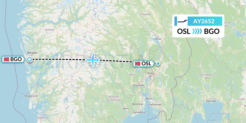 AY2652 Finnair Flight Map: Oslo to Bergen
