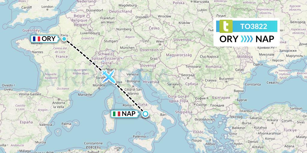 TO3822 Transavia France Flight Map: Paris to Naples