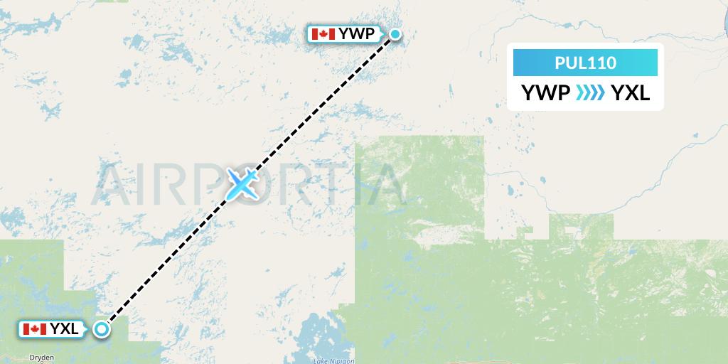 PUL110 Ornge Air Flight Map: Webequie to Sioux Lookout