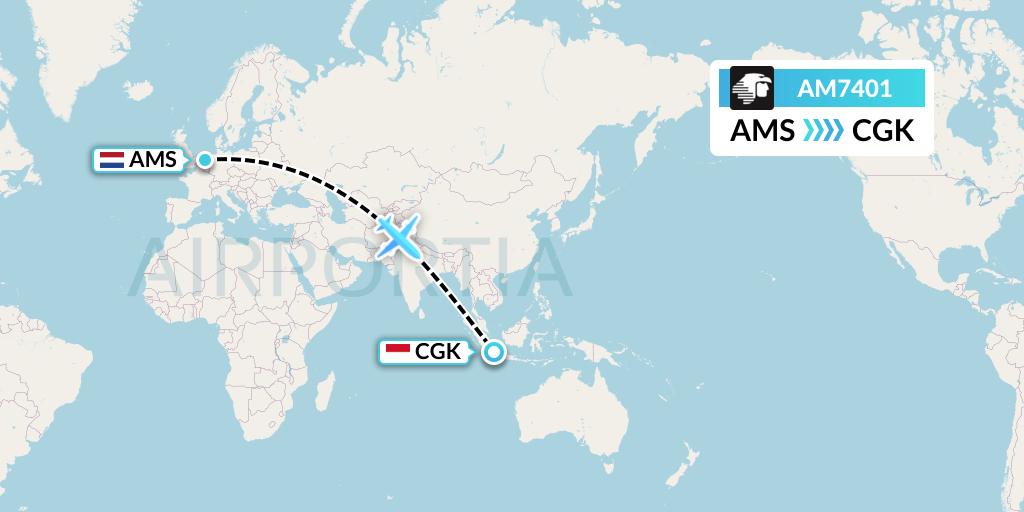 AM7401 Aeromexico Flight Map: Amsterdam to Jakarta