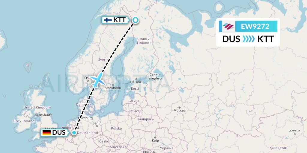 EW9272 Eurowings Flight Map: Dusseldorf to Kittila