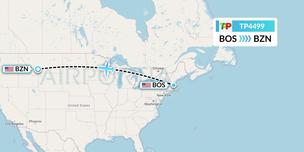 TP4499 TAP Portugal Flight Map: Boston to Bozeman