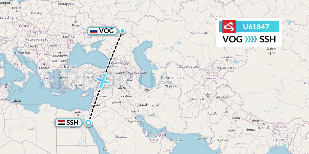 U61847 Ural Airlines Flight Map: Volgograd to Sharm el-Sheikh