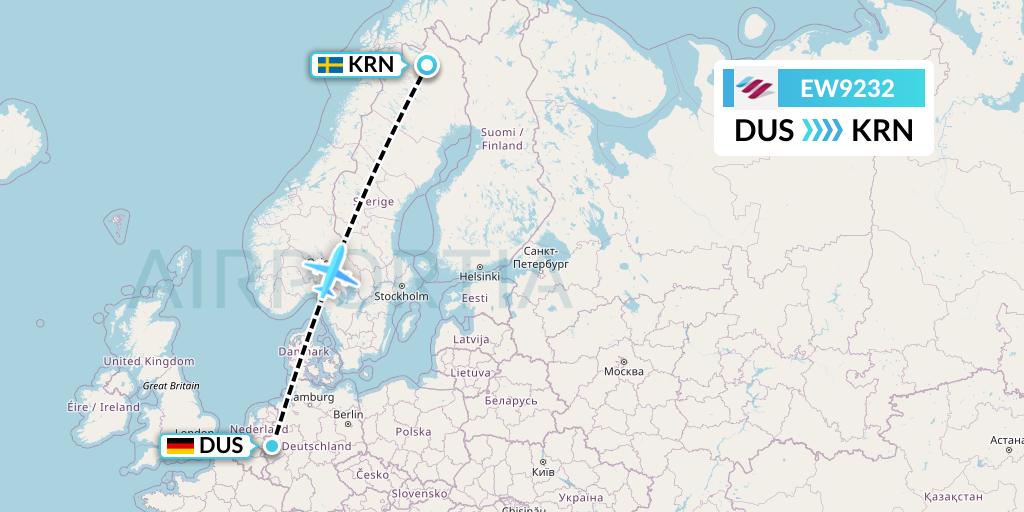 EW9232 Eurowings Flight Map: Dusseldorf to Kiruna