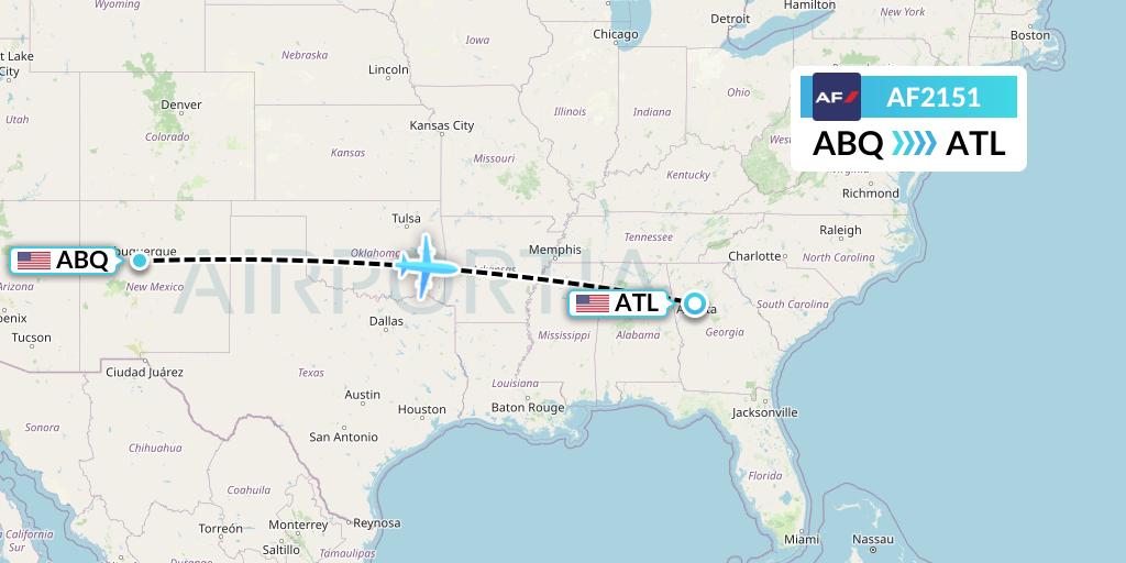 AF2151 Air France Flight Map: Albuquerque to Atlanta