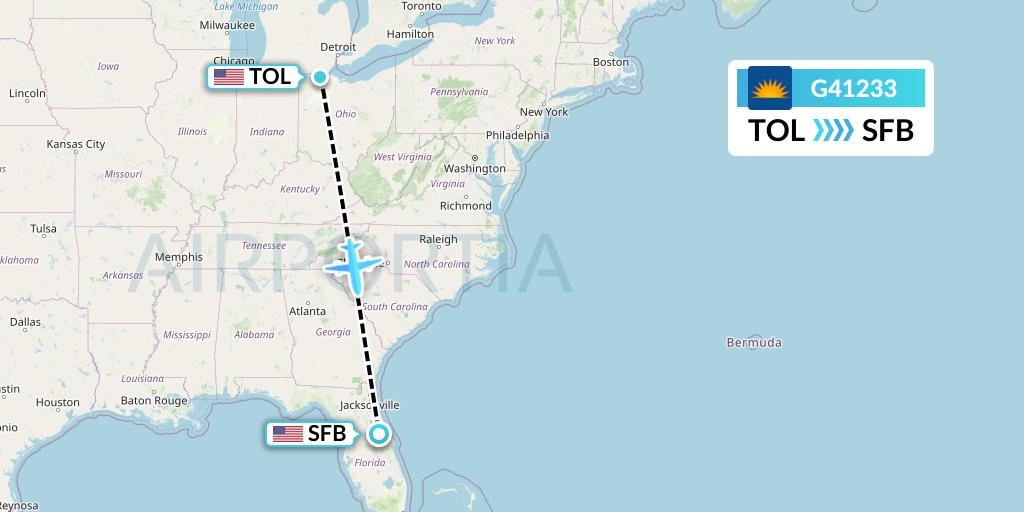 G41233 Allegiant Air Flight Map: Toledo to Orlando