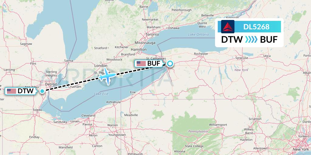 DL5268 Delta Air Lines Flight Map: Detroit to Buffalo