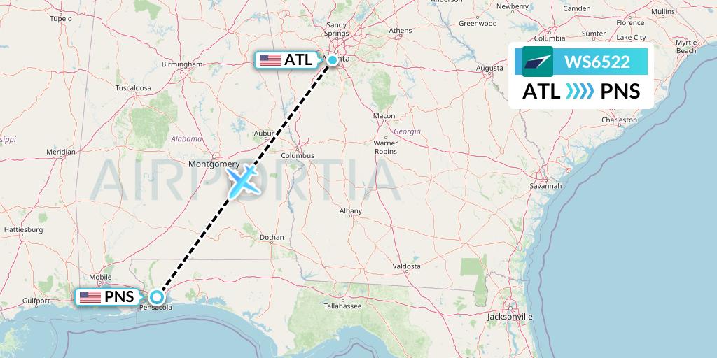 WS6522 WestJet Flight Map: Atlanta to Pensacola