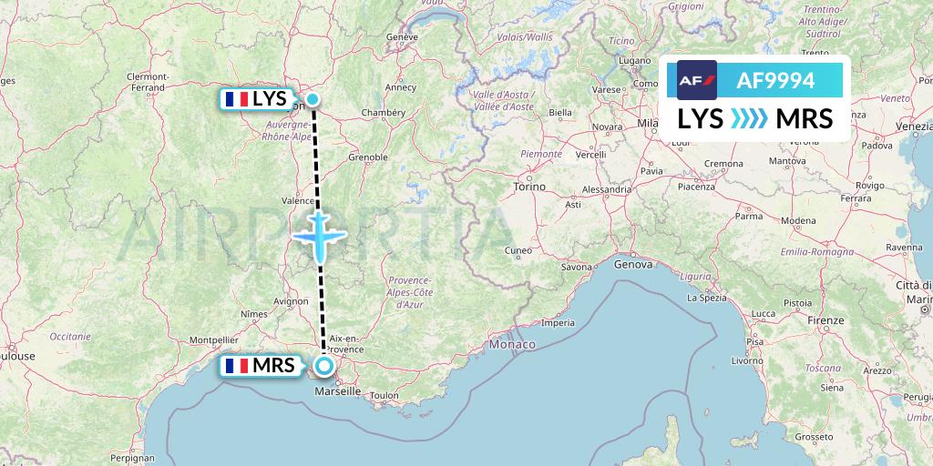 AF9994 Air France Flight Map: Lyon to Marseille
