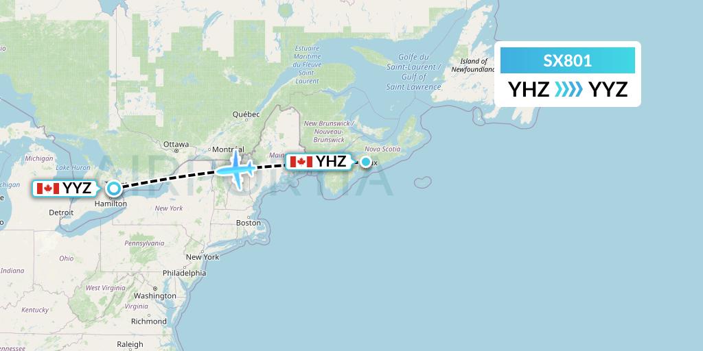 SX801 Flygta Airlines Flight Map: Halifax to Toronto