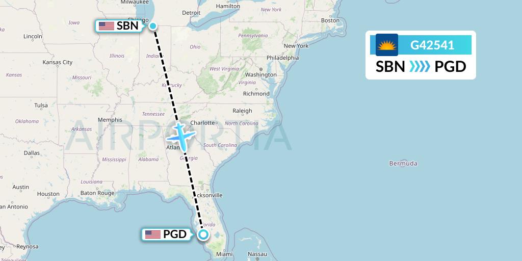 G42541 Allegiant Air Flight Map: South Bend to Punta Gorda