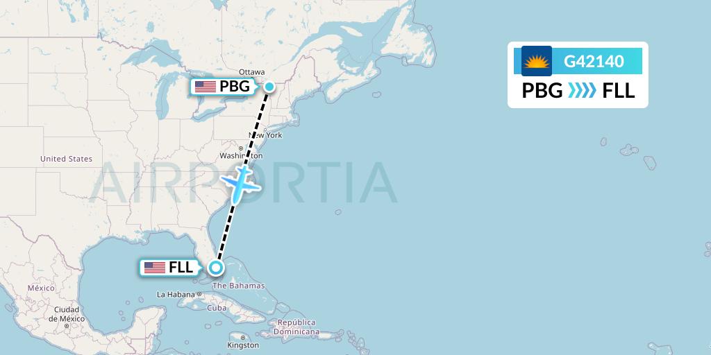 G42140 Allegiant Air Flight Map: Plattsburgh to Fort Lauderdale