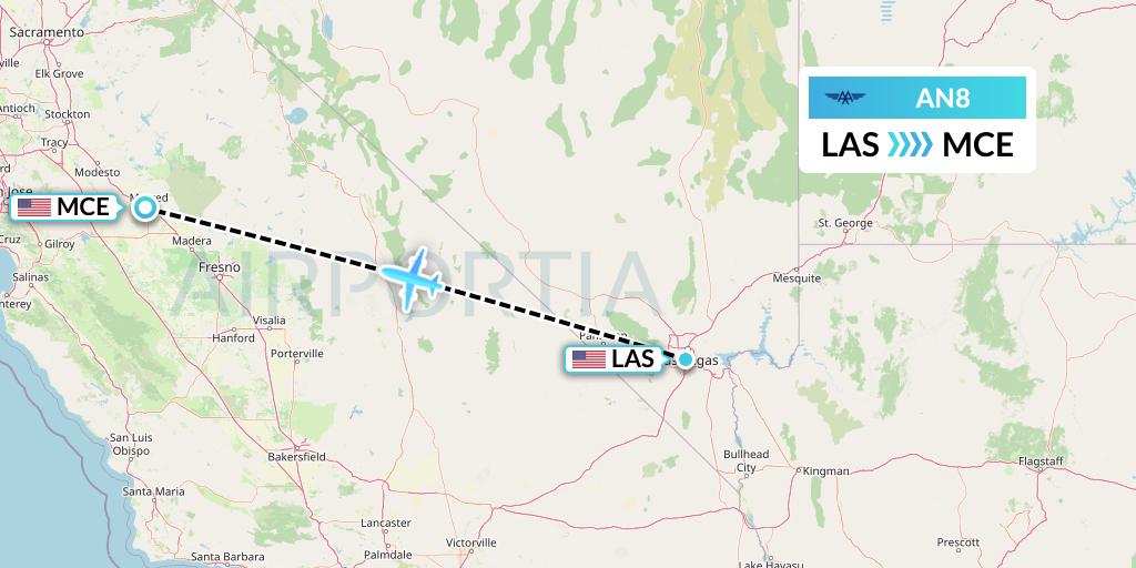 AN8 Advanced Air Flight Map: Las Vegas to Merced