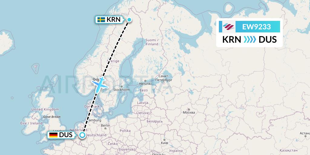 EW9233 Eurowings Flight Map: Kiruna to Dusseldorf