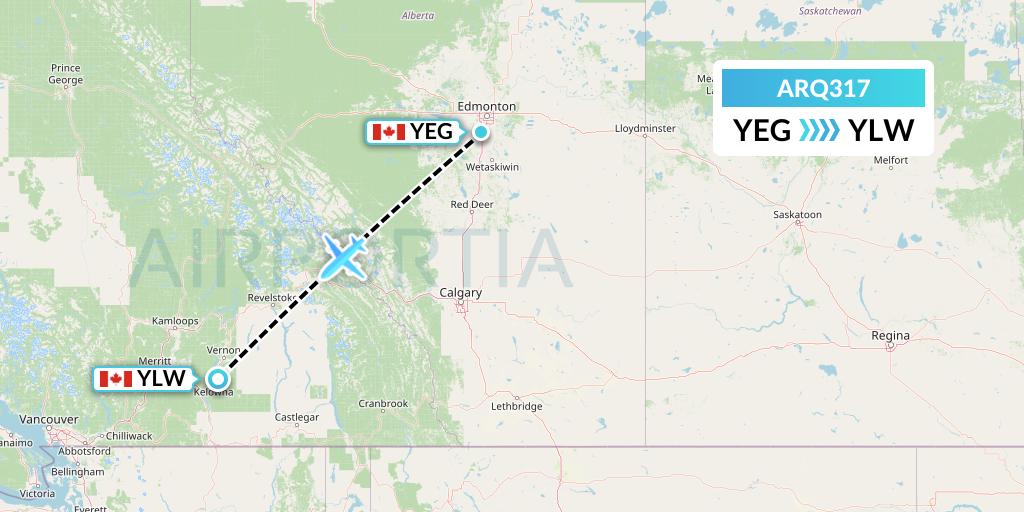 ARQ317 Ark Airways Flight Map: Edmonton to Kelowna