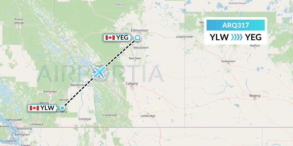 ARQ317 Ark Airways Flight Map: Kelowna to Edmonton