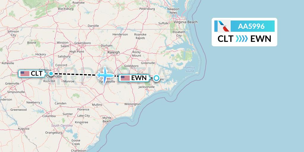 AA5996 American Airlines Flight Map: Charlotte to New Bern