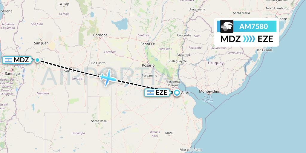 AM7580 Aeromexico Flight Map: Mendoza to Buenos Aires