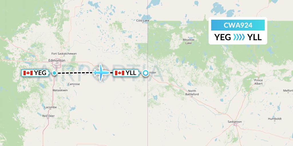 CWA924 Can West Corporate Air Charters Ltd. Flight Map: Edmonton to Lloydminster