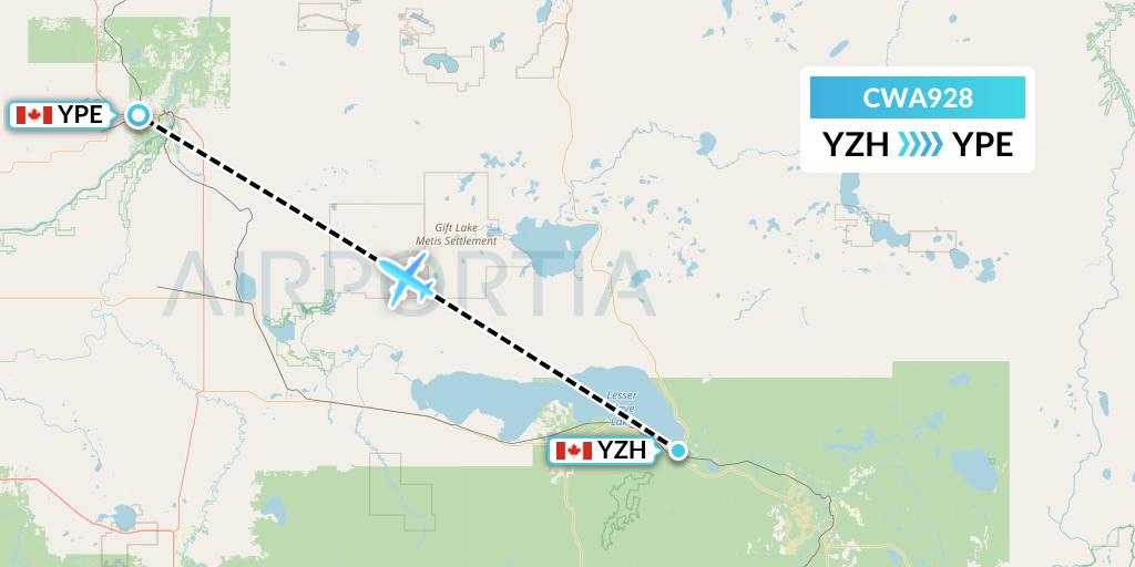 CWA928 Can West Corporate Air Charters Ltd. Flight Map: Slave Lake to Peace River