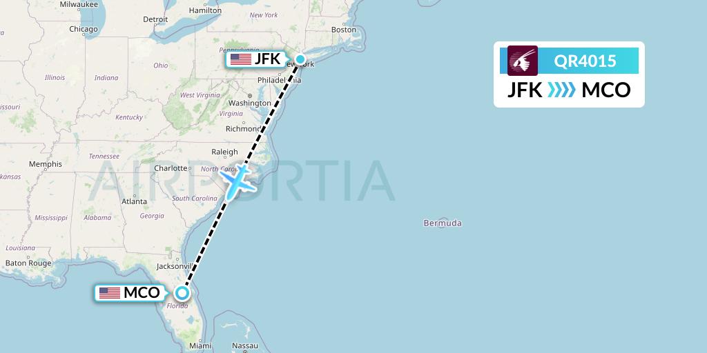 QR4015 Qatar Airways Flight Map: New York to Orlando