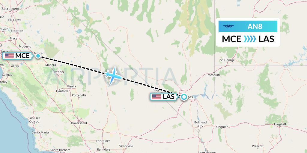 AN8 Advanced Air Flight Map: Merced to Las Vegas